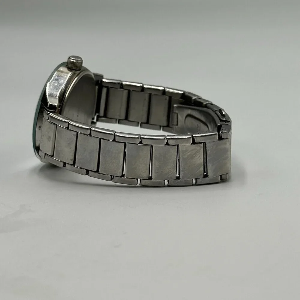 3/$30 Fastrack Watch Women Silver Tone Green Dial Stainless Steel 34MM